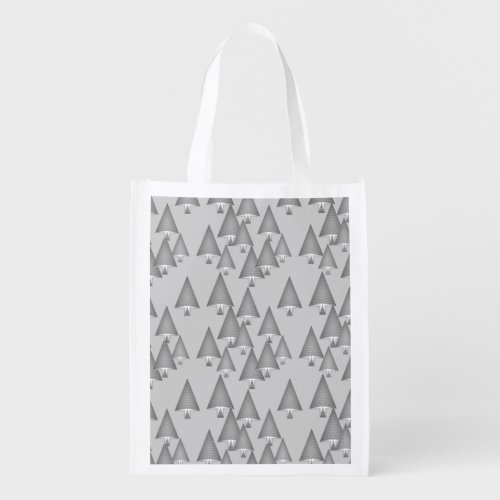 Modern metallic Christmas trees _ silver grey Grocery Bag