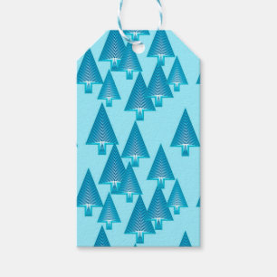 Modern metallic Christmas trees - sky blue Gift Tags