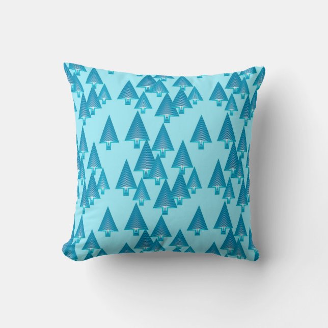 Modern metallic Christmas trees - sky blue Throw Pillow (Front)