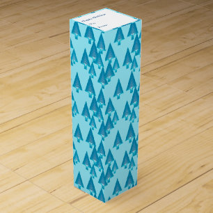 Modern metallic Christmas trees - sky blue Wine Gift Box