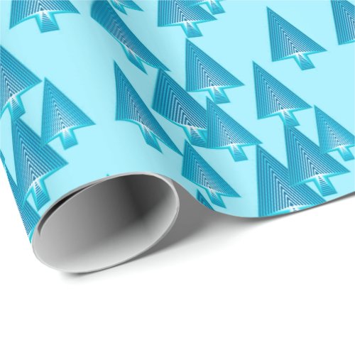 Modern metallic Christmas trees _ sky blue Wrapping Paper