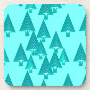 Modern metallic Christmas trees - turquoise Beverage Coaster