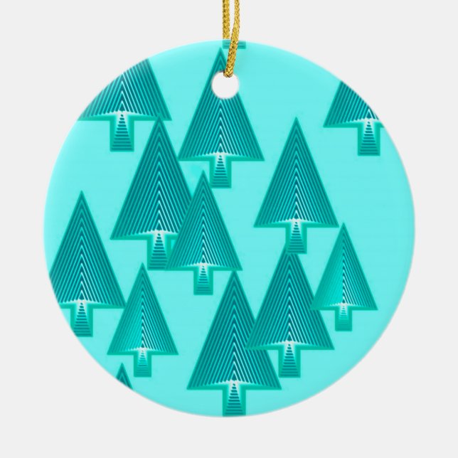 Modern metallic Christmas trees - turquoise Ceramic Ornament (Front)