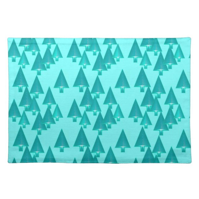Modern metallic Christmas trees - turquoise Cloth Placemat (Front)