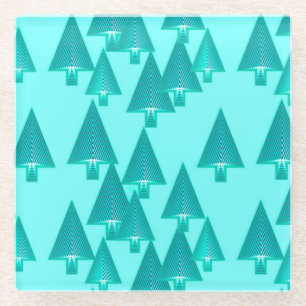 Modern metallic Christmas trees -  turquoise Glass Coaster