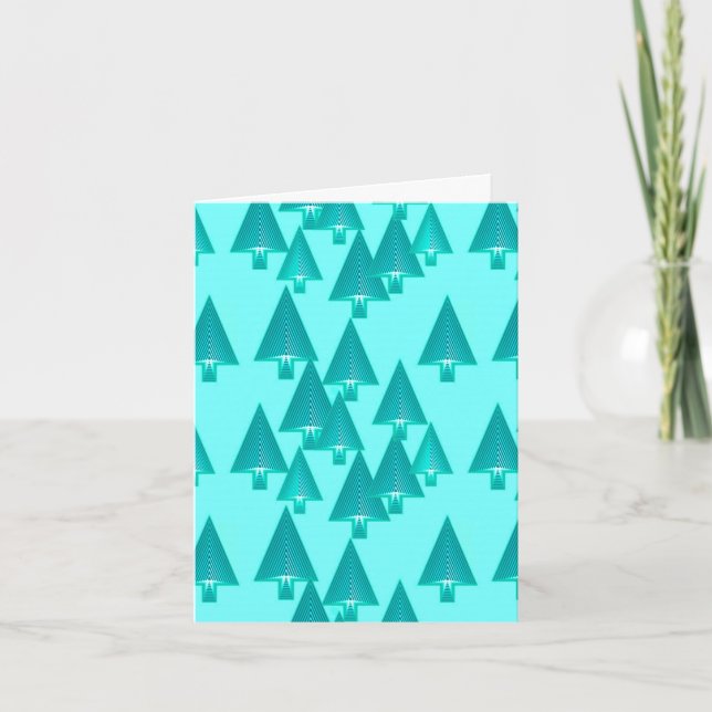 Modern metallic Christmas trees - turquoise Holiday Card (Front)