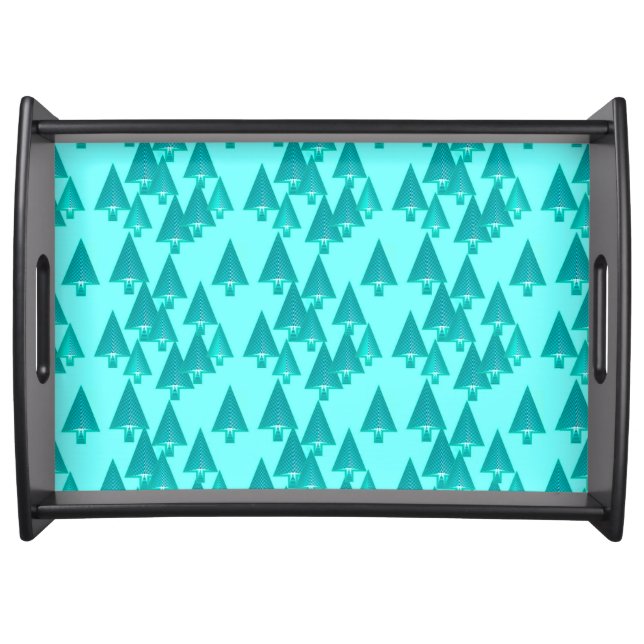 Modern metallic Christmas trees - turquoise Serving Tray (Front)