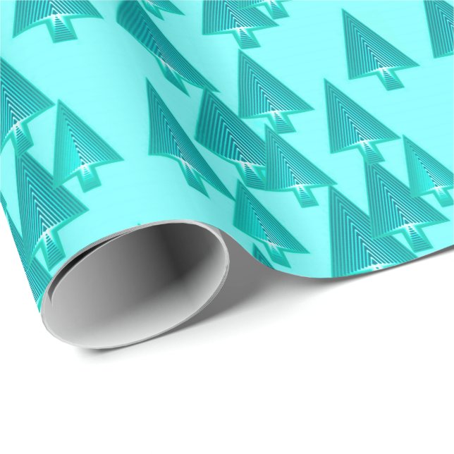 Modern metallic Christmas trees - turquoise Wrapping Paper (Roll Corner)