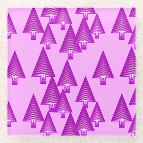 Modern metallic Christmas trees _ violet Glass Coaster