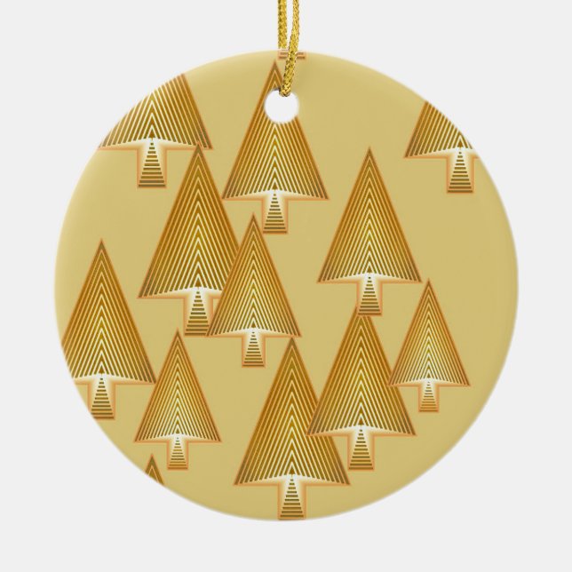 Modern metallic Christmas trees - yellow gold Ceramic Ornament (Front)