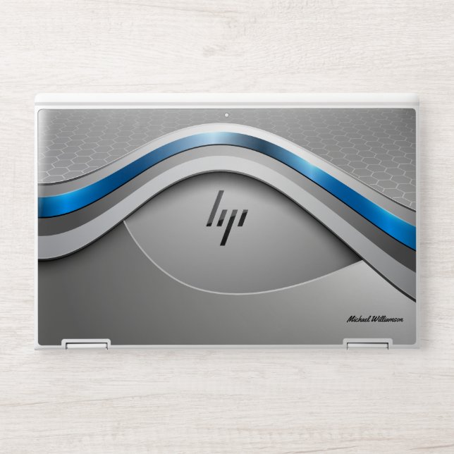 Modern Metallic Curves with Your Name HP Laptop Skin (Front)