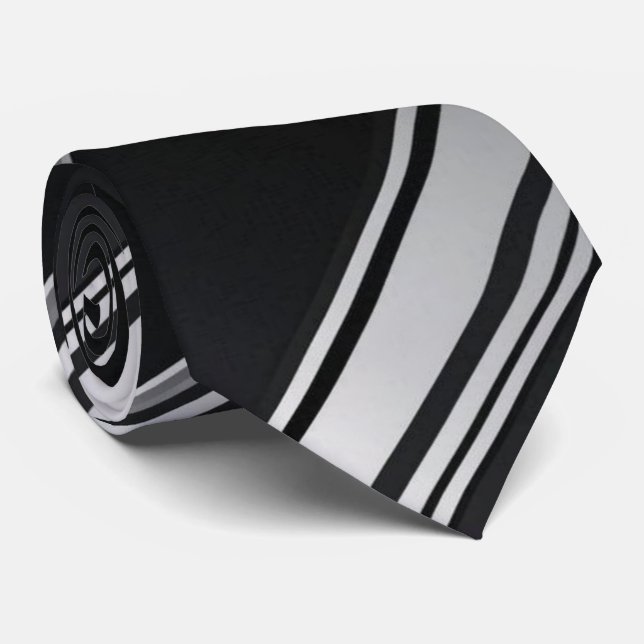 Modern Metallic Diagonal Pattern Black Silver Neck Tie (Rolled)