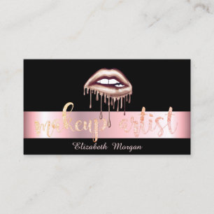 Modern Metallic Dripping Lips Black   Business Card