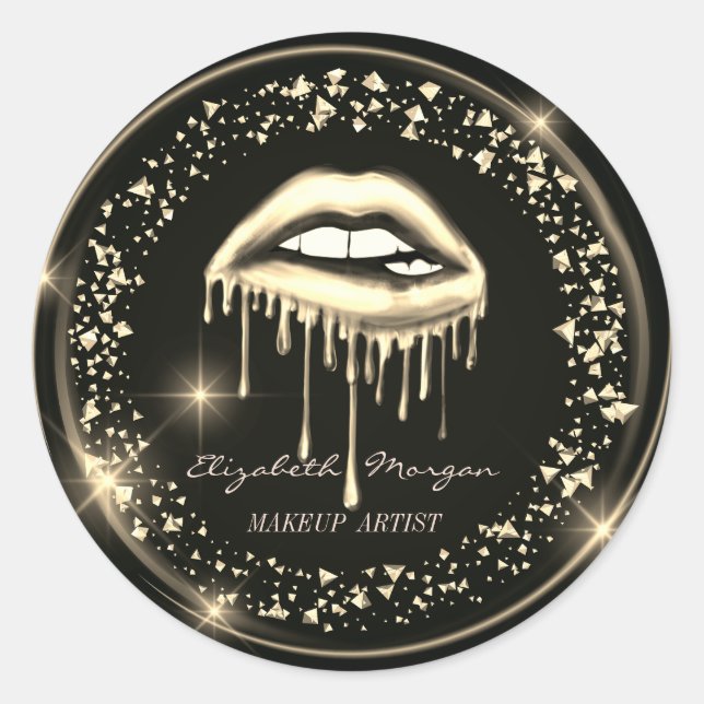 Modern Metallic Dripping Lips,Confetti  Classic Round Sticker (Front)