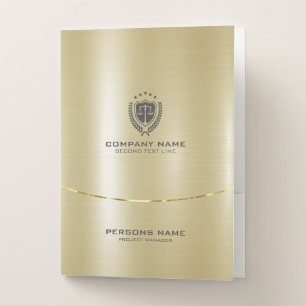 Modern Metallic Faux Gold Stainless Steel Logo Pocket Folder