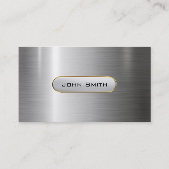 Modern Metallic Faux Silver Stainless Steel Look B Business Card (Front)