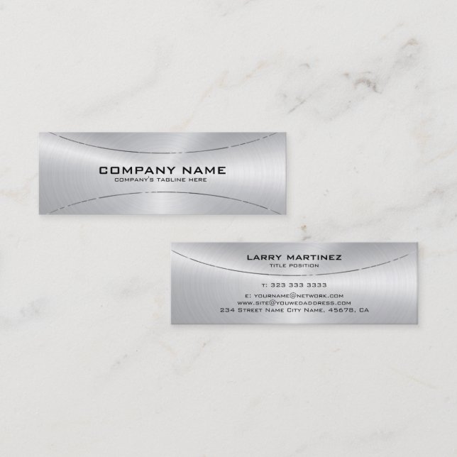 Modern Metallic Faux silver Stainless Steel Look Mini Business Card (Front/Back)