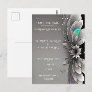 Modern Metallic Floral Wedding Invitation Postcard