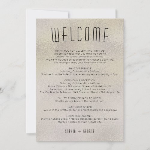 Modern Metallic Foil Itinerary Wedding Welcome Inv Invitation