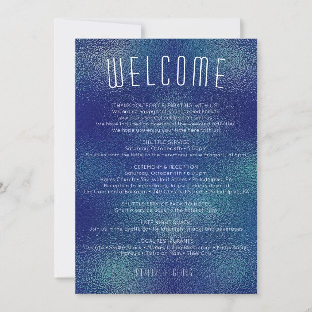 Modern Metallic Foil Itinerary Wedding Welcome Invitation (Front)