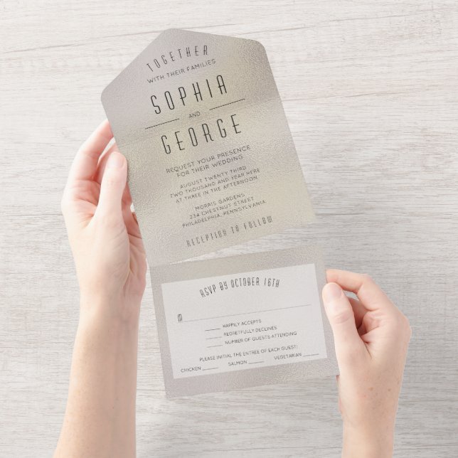 Modern Metallic Foil Minimal Wedding Invite (Tearaway)