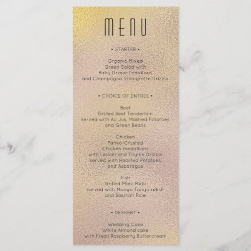 Modern Metallic Foil Wedding Bridal Shower Menu