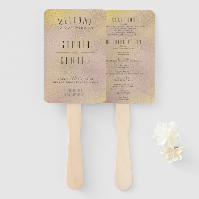 Modern Metallic Foil Wedding Program Fan (Front and Back)