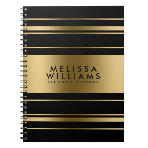 Modern Metallic Gold And Black Stripes Design Notebook
