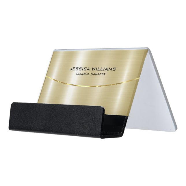Modern Metallic Gold background Desk Business Card Holder (Angled Front)