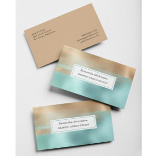 Modern Metallic Gold Beige Turquoise Business Card