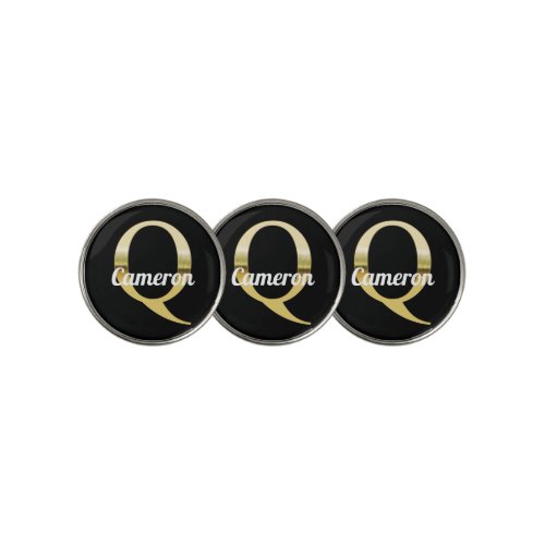 Modern metallic gold black monogram Q name Golf Ball Marker