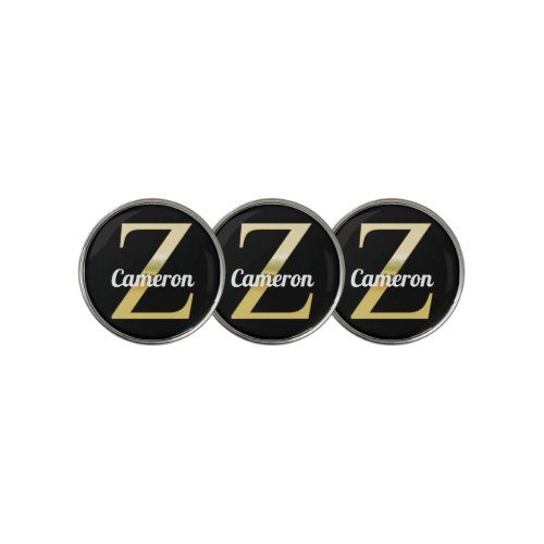 Modern metallic gold black monogram Z name Golf Ball Marker