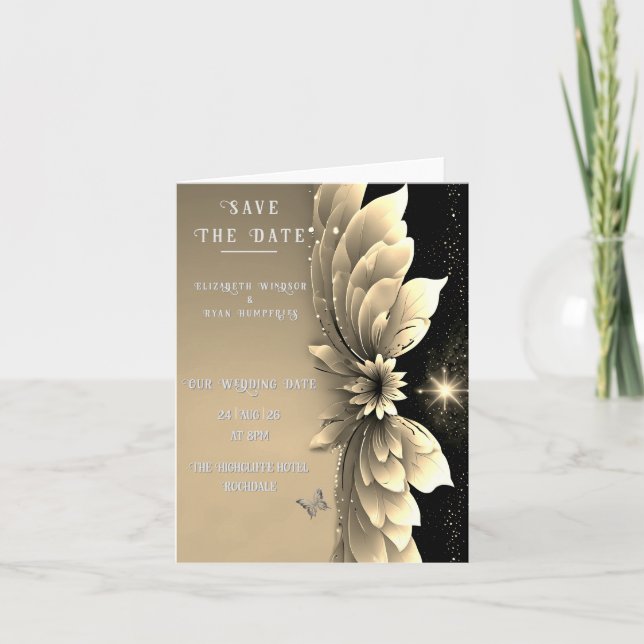 Modern Metallic Gold Floral Wedding Invitation (Front)