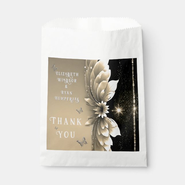 Modern Metallic Gold Floral Wedding Invitation Favor Bag (Front)