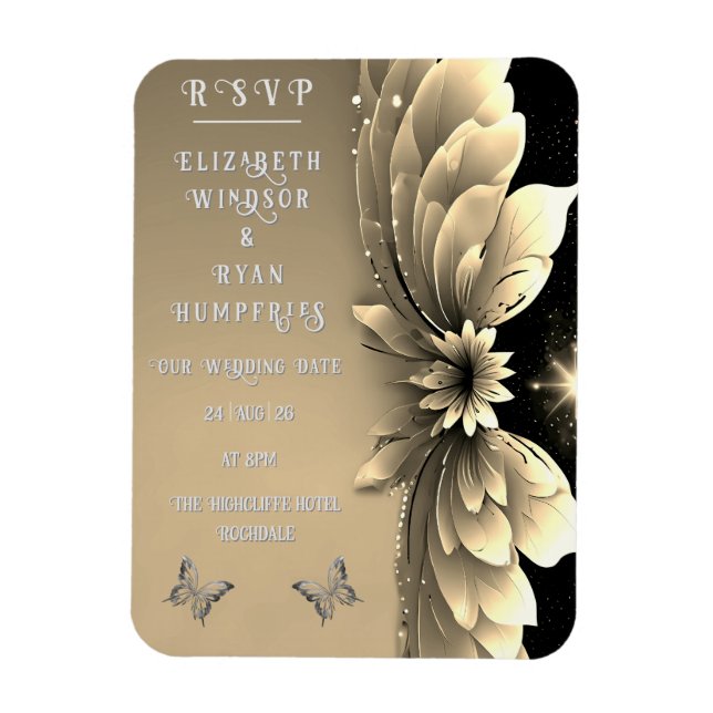 Modern Metallic Gold Floral Wedding Invitation Magnet (Vertical)