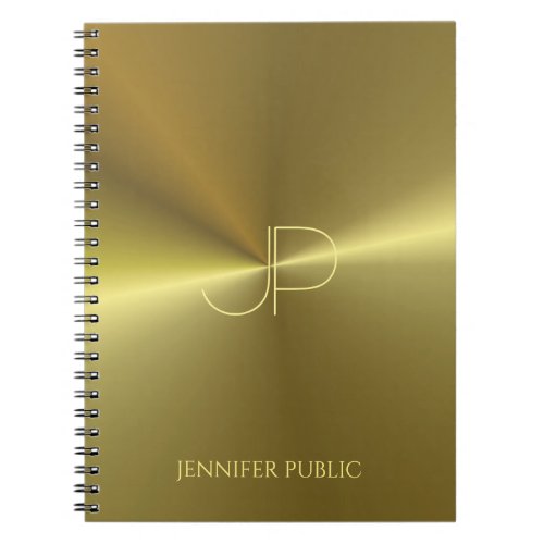 Modern Metallic Gold Look Monogram Template Chic Notebook