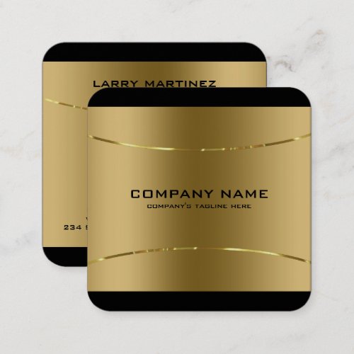 Modern Metallic Gold Stainless Steel Black Border Square Business Card