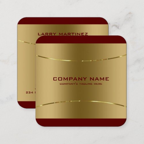 Modern Metallic Gold Stainless Steel Red Border Square Business Card