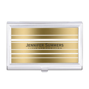 Modern Metallic Gold & White Stripes Case For Business Cards