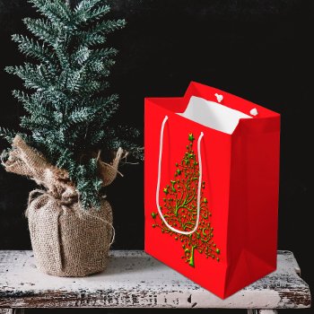 Modern Metallic Green Christmas Tree Red Holiday
