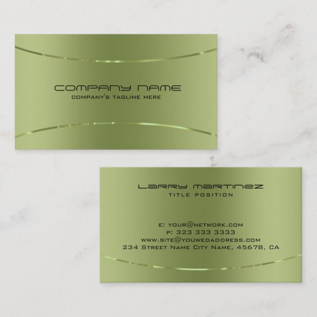 Modern Metallic Green Stainless Steel Look Business Card (Front/Back)