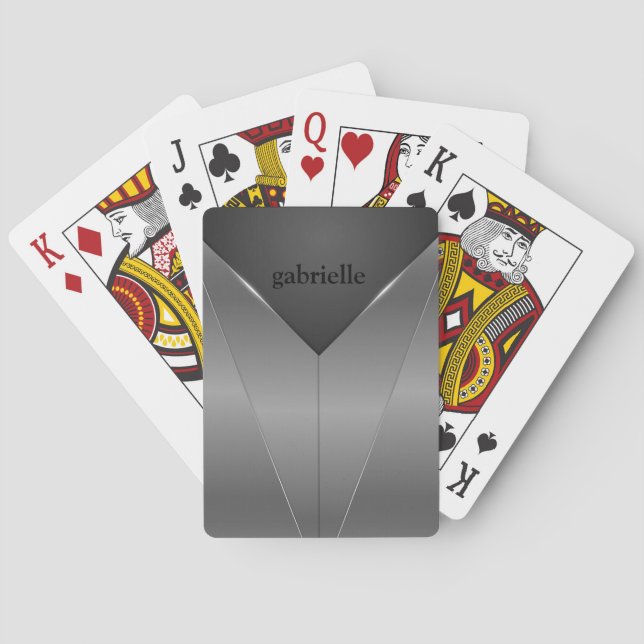 Modern metallic look geometric design poker cards (Back)