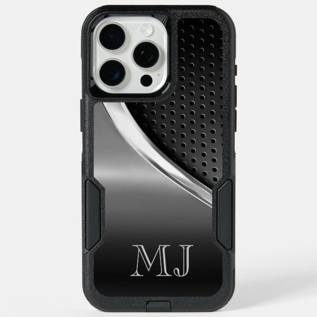 Modern Metallic Look Monogrammed iPhone 15 Pro Max Case (Back)