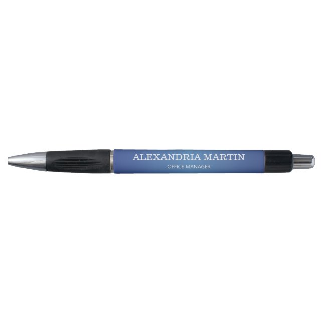 Modern Metallic Minimal Blue Job Title Name Pen (Front)