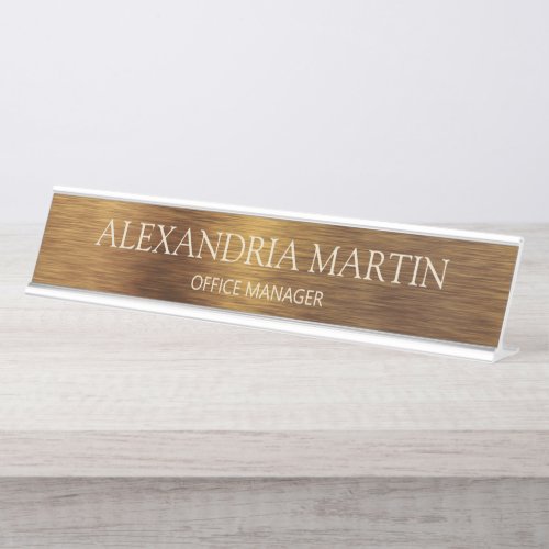 Modern Metallic Minimal Gold Job Title Name Desk Name Plate