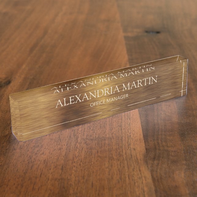Modern Metallic Minimal Gold Job Title Name Desk Name Plate (Side)
