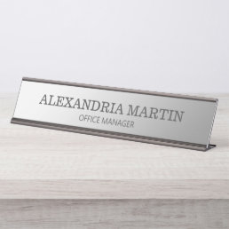 Modern Metallic Minimal Silver Job Title Name Desk Name Plate