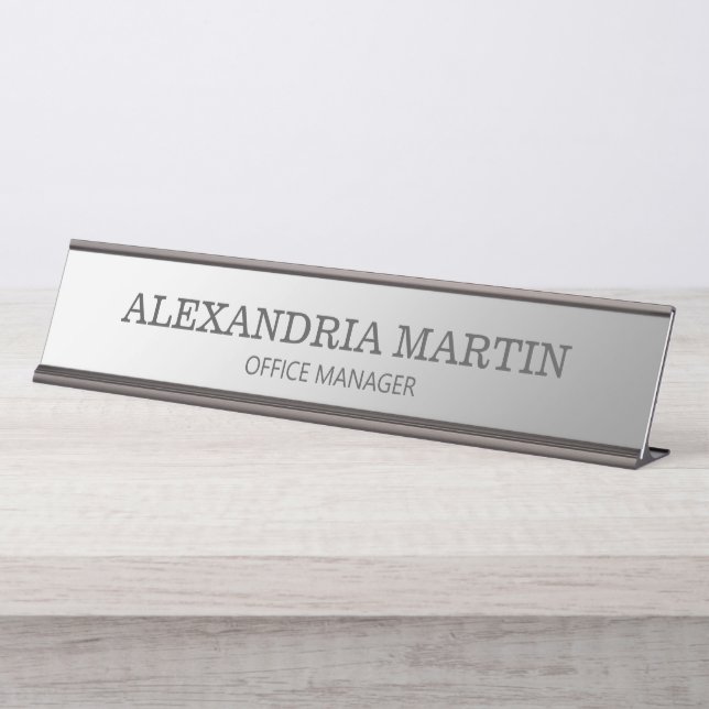 Modern Metallic Minimal Silver Job Title Name Desk Name Plate (Front)