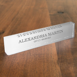 Modern Metallic Minimal Silver Job Title Name Desk Name Plate