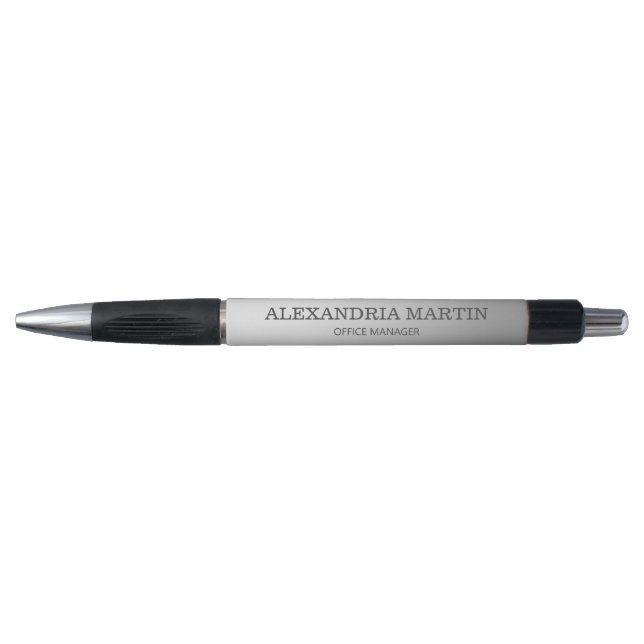 Modern Metallic Minimal Silver Job Title Name Pen (Front)